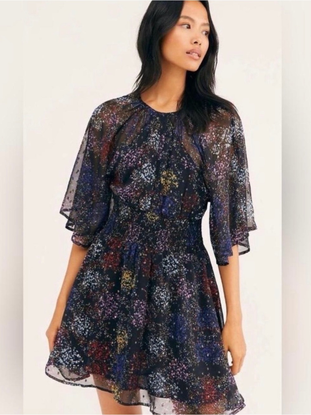 Free People Anna Chiffon Mini Dress with Multicolor Accents